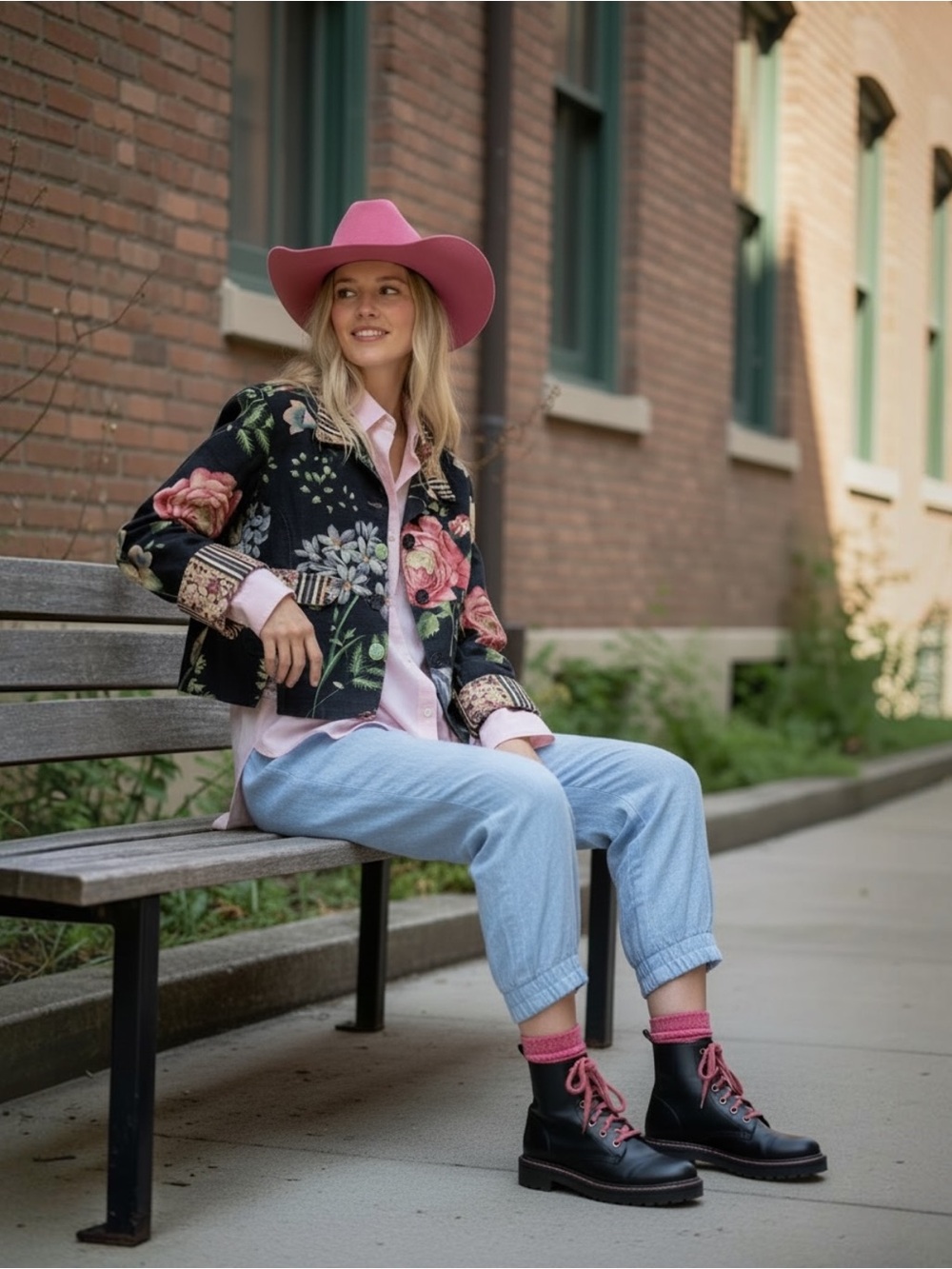 My Boyfriend’s Back Vintage Black-Pink Cotton Floral  Cropped Blazer Jacket - Picture 16 of 16